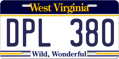 WV license plate DPL380