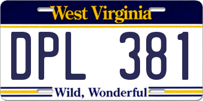 WV license plate DPL381