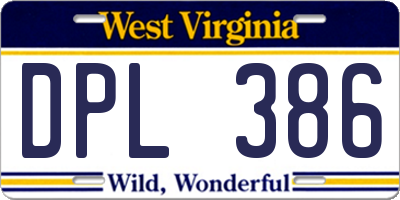 WV license plate DPL386