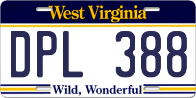 WV license plate DPL388