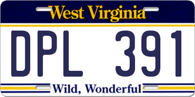 WV license plate DPL391