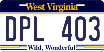 WV license plate DPL403