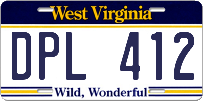 WV license plate DPL412
