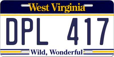 WV license plate DPL417