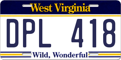 WV license plate DPL418