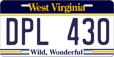 WV license plate DPL430