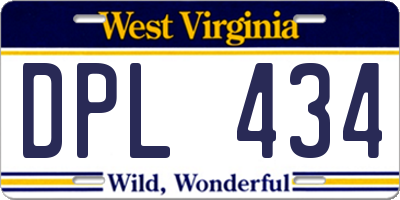 WV license plate DPL434
