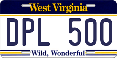 WV license plate DPL500