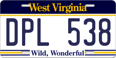 WV license plate DPL538
