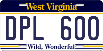 WV license plate DPL600