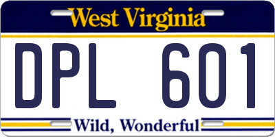 WV license plate DPL601