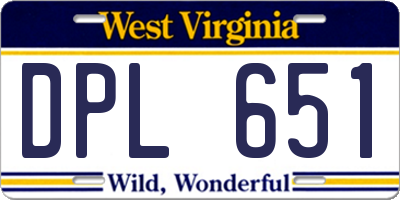 WV license plate DPL651