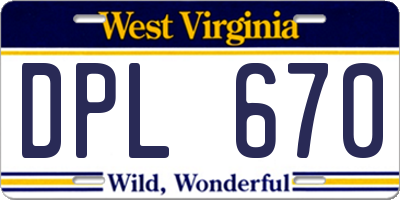 WV license plate DPL670