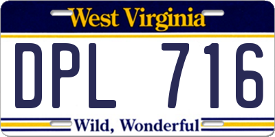 WV license plate DPL716