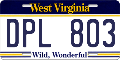WV license plate DPL803