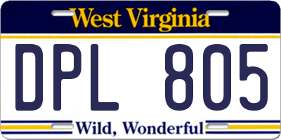 WV license plate DPL805