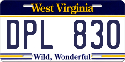 WV license plate DPL830