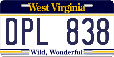 WV license plate DPL838