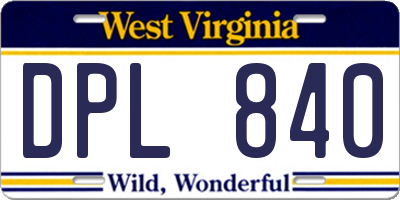 WV license plate DPL840