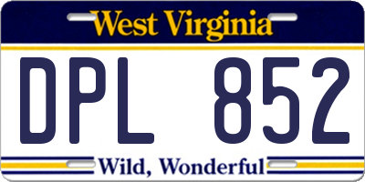 WV license plate DPL852