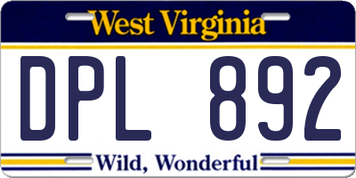 WV license plate DPL892
