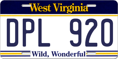 WV license plate DPL920