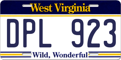 WV license plate DPL923