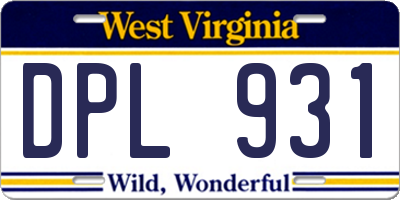 WV license plate DPL931