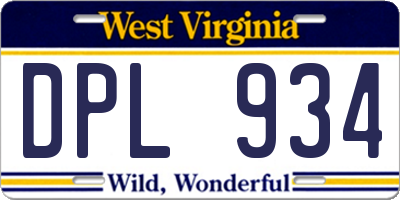 WV license plate DPL934
