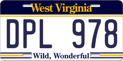 WV license plate DPL978