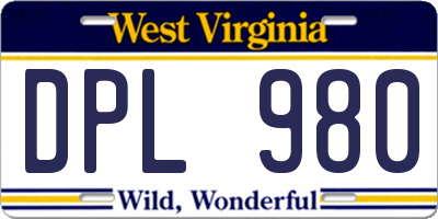WV license plate DPL980