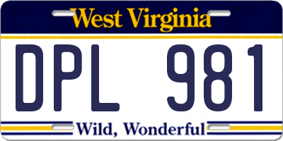 WV license plate DPL981