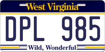 WV license plate DPL985