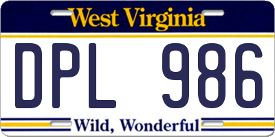 WV license plate DPL986