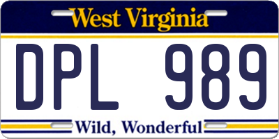 WV license plate DPL989