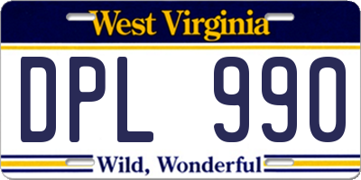 WV license plate DPL990