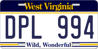 WV license plate DPL994