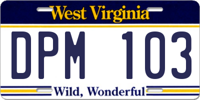 WV license plate DPM103
