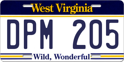 WV license plate DPM205