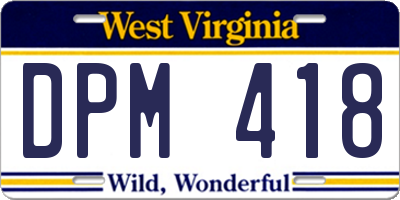 WV license plate DPM418