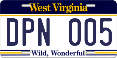 WV license plate DPN005