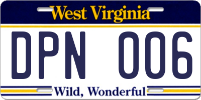 WV license plate DPN006