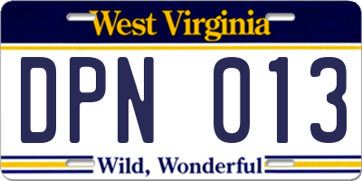 WV license plate DPN013