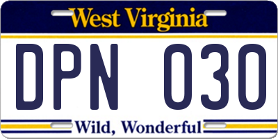 WV license plate DPN030