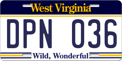 WV license plate DPN036