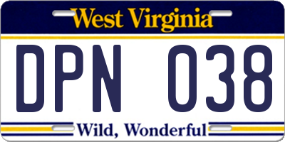WV license plate DPN038