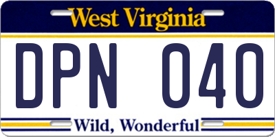 WV license plate DPN040