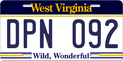 WV license plate DPN092