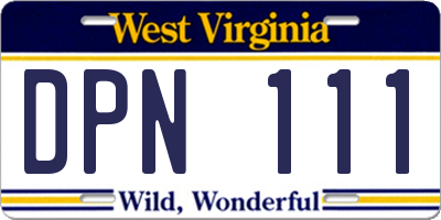 WV license plate DPN111