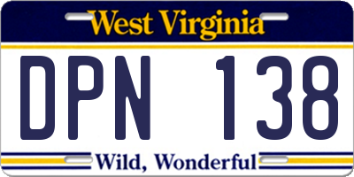 WV license plate DPN138